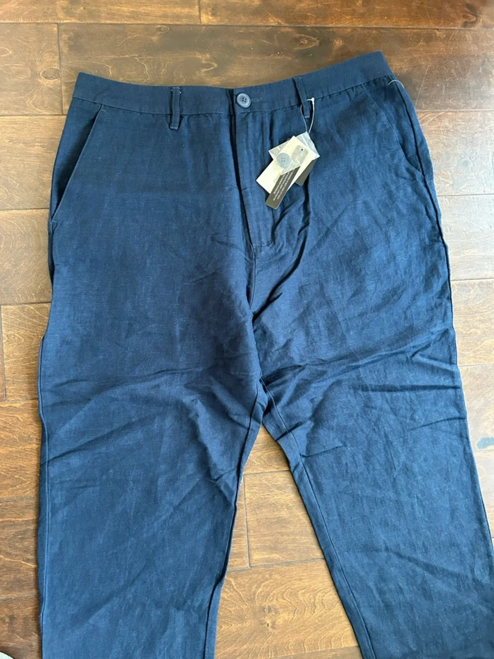 Magaschoni Mens Linen Blend Navy Blue Pants Sz 34